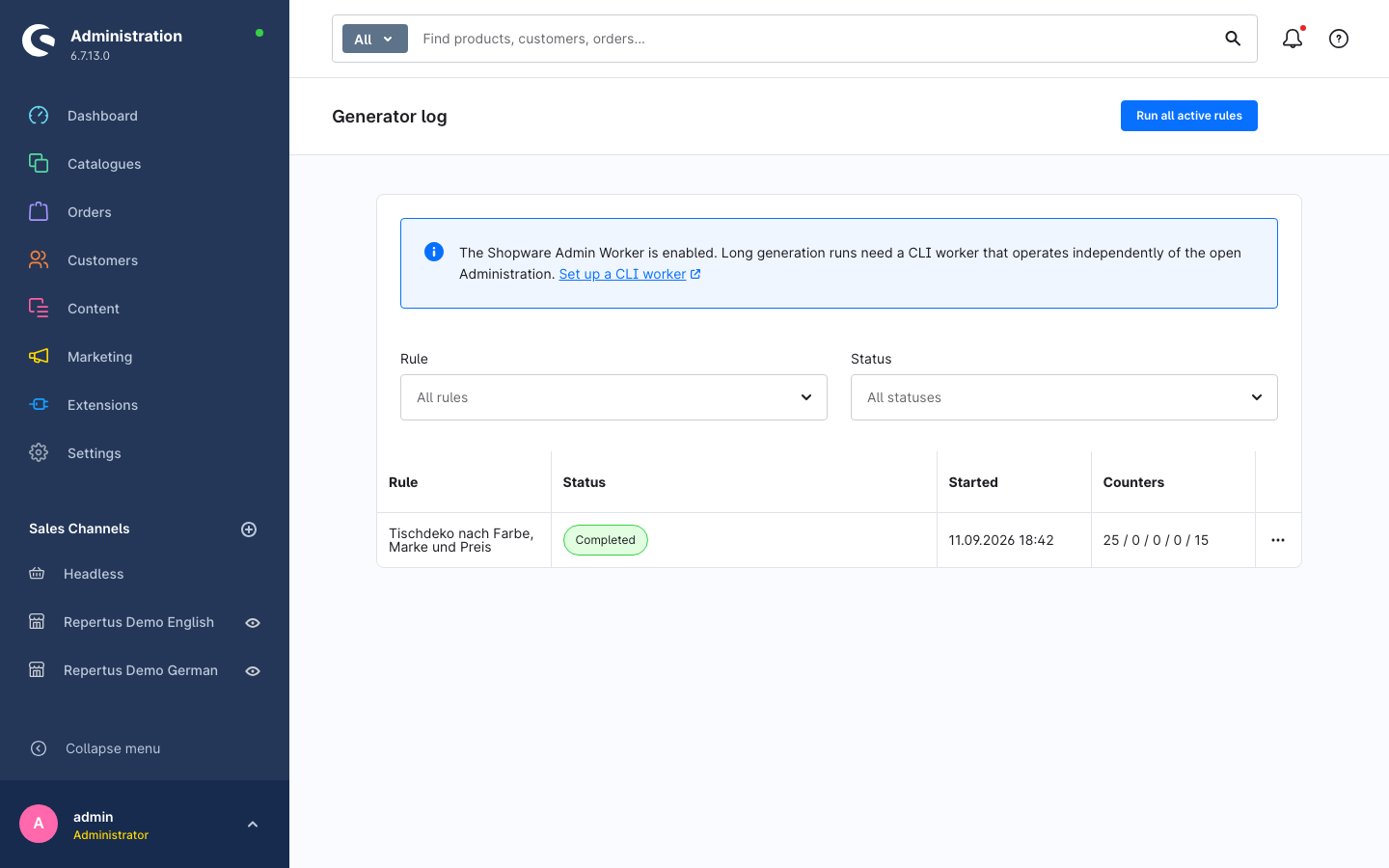 Generator log overview