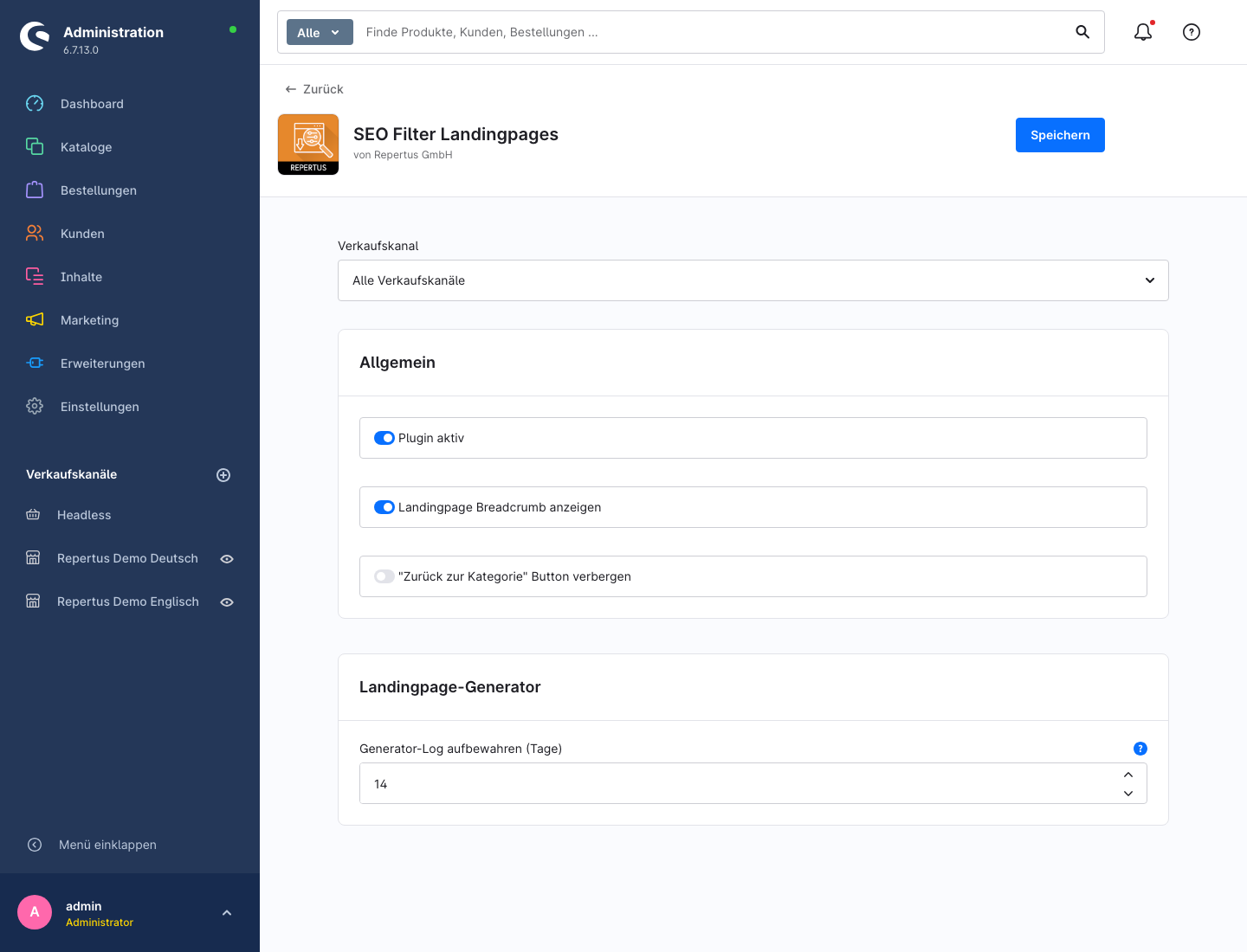 Aufbewahrung des Generator-Logs in der Plugin-Konfiguration