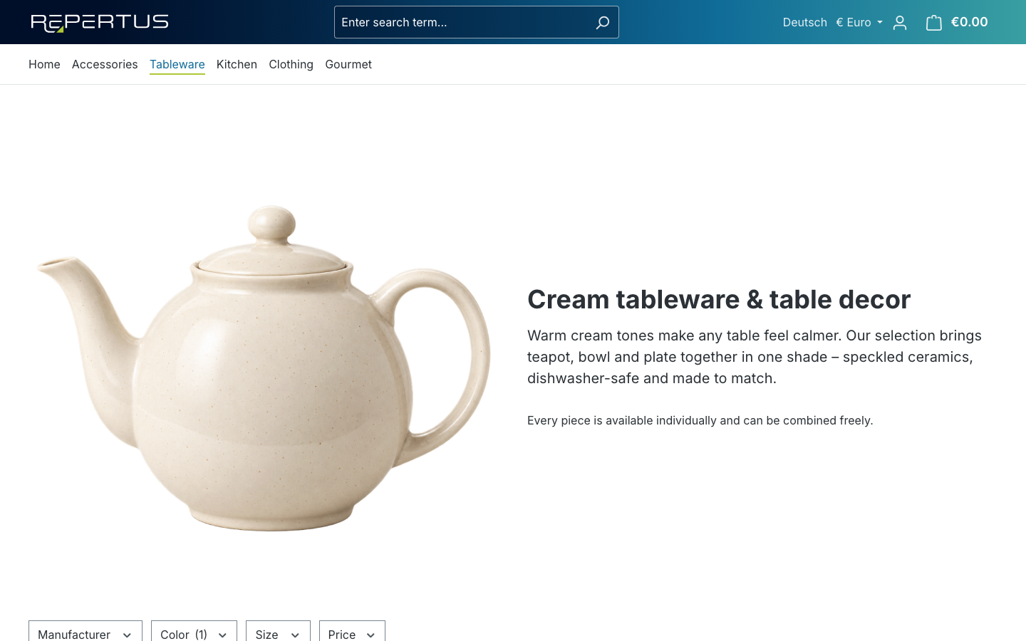 Landing page in the storefront
